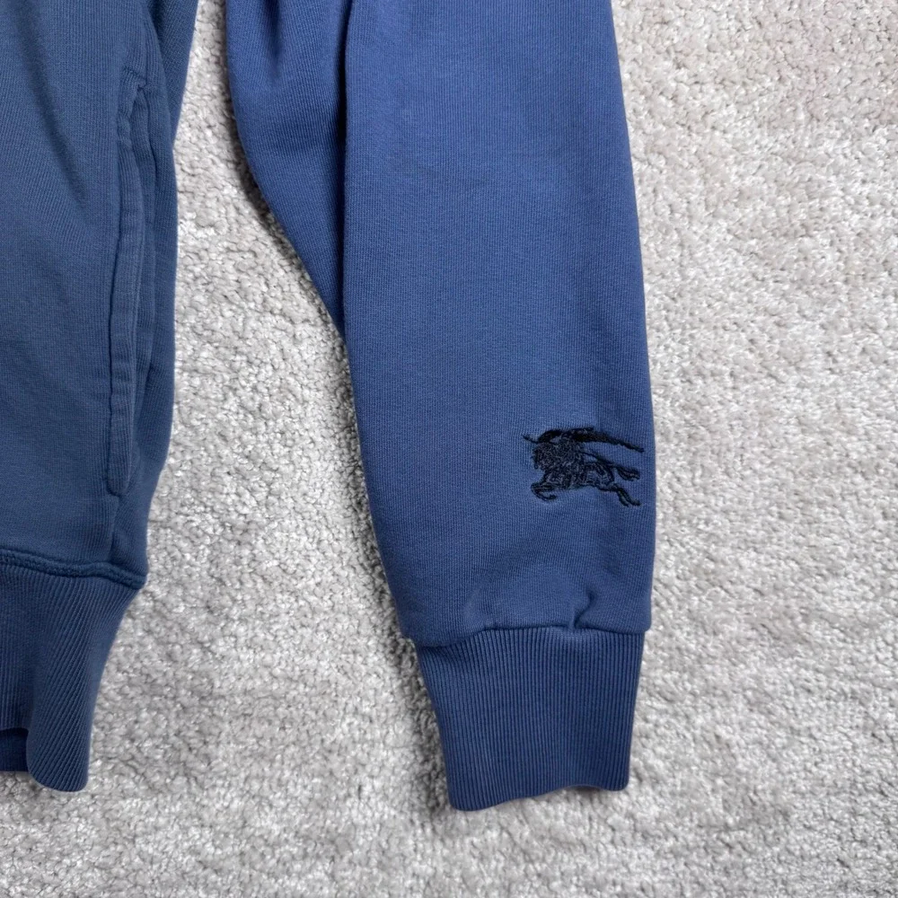 Burberry London Mens Full Zip Sweatshirt Blue Cotton Fleece Logo‎ Large L